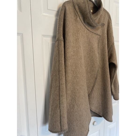 Andean Wool Alpaca Wrap Coat Large Pockets Peru Cowl Neck Cross Body Closure - Picture 13 of 14